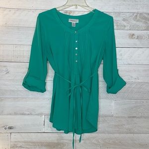 Maternity blouse button front in turquoise